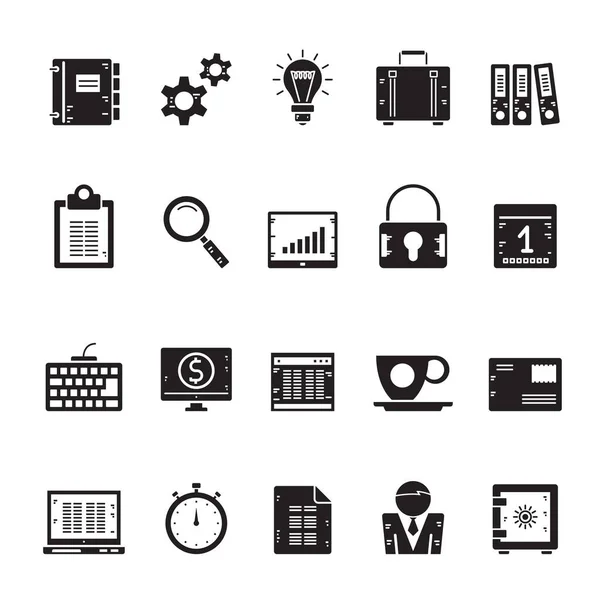 Silhouette Business Iconos Oficina Conjunto Iconos Vectores — Vector de stock