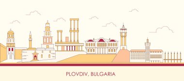 Bulgaristan 'ın Filibe kentinin Skyline çizgi filmi - vektör illüstrasyonu