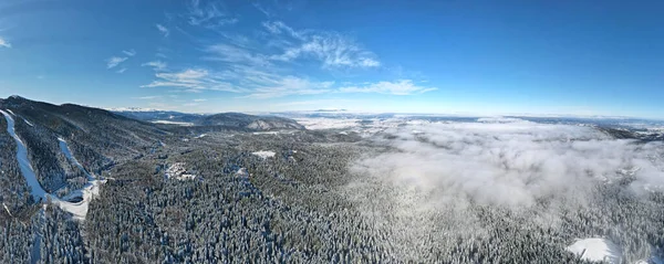 Luchtfoto Winter Panorama Van Rila Mountain Buurt Van Skigebied Borovets — Stockfoto