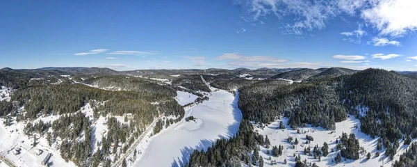 Повітряна Зимова Панорама Водосховища Бегліка Покрита Льодом Пазарджик Болгарія — стокове фото
