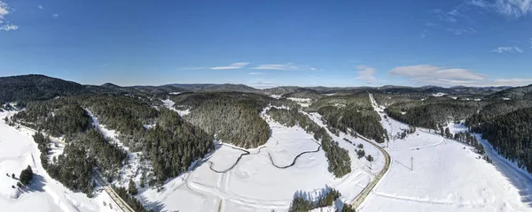 Panorama Invierno Aéreo Del Embalse Beglika Cubierto Hielo Región Pazardzhik —  Fotos de Stock