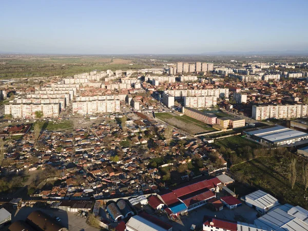 Tramonto Vista Aerea Del Quartiere Stolipinovo Ghetto Nella Città Plovdiv — Foto Stock