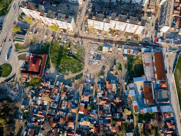 Sunset Vista Aérea Bairro Gueto Stolipinovo Cidade Plovdiv Bulgária — Fotografia de Stock