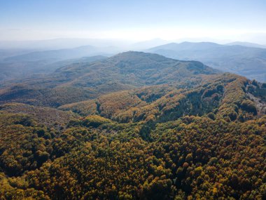 Bulgaristan 'ın Pernik Bölgesi Golemi zirvesi yakınlarındaki Erul dağının şaşırtıcı sonbahar manzarası