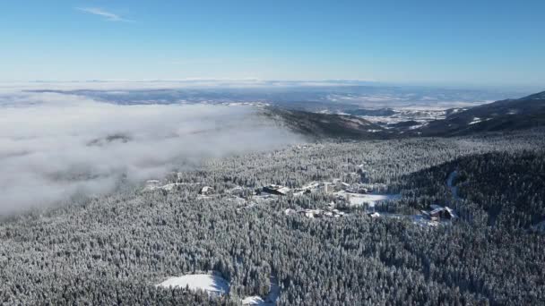 Vista Aérea Inverno Montanha Rila Perto Estância Esqui Borovets Região — Vídeo de Stock