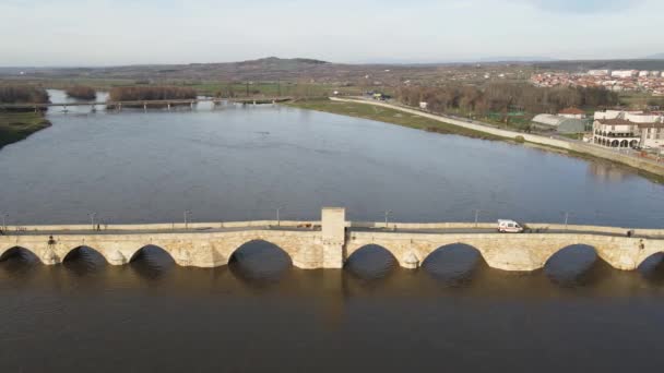 Aerial View Sixteenth Century Mustafa Pasha Bridge Old Bridge Maritsa — Stockvideo