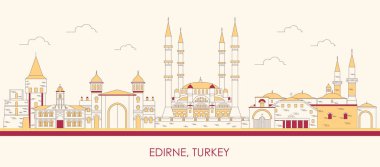 Türkiye 'nin Edirne kentinin Skyline çizgi filmi - vektör illüstrasyonu