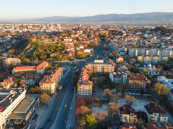 Fantastisk Flygfoto Över Maritsa Floden Och Panorama Till Staden Plovdiv — Stockfoto