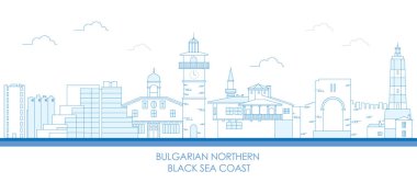 Bulgaristan 'ın kuzey Karadeniz kıyısının Skyline ana hatları - vektör illüstrasyon