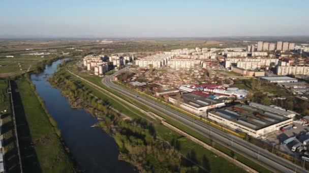 Sunset Vista Aérea Del Barrio Del Gueto Stolipinovo Ciudad Plovdiv — Vídeo de stock