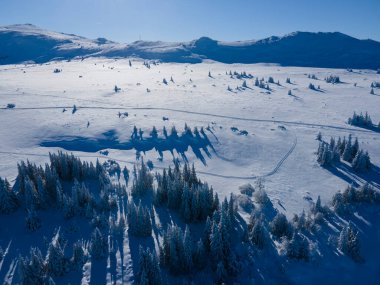 Bulgaristan 'ın Sofya Şehir Bölgesi, Vitosha Dağı' nın Hava Kış Manzarası