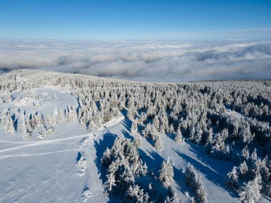 Bulgaristan 'ın Sofya Şehir Bölgesi, Vitosha Dağı' nın Hava Kış Manzarası