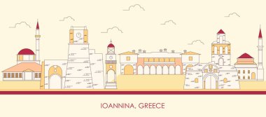 Ioannina, Epirus, Yunanistan 'ın Skyline çizgi filmi - vektör illüstrasyon