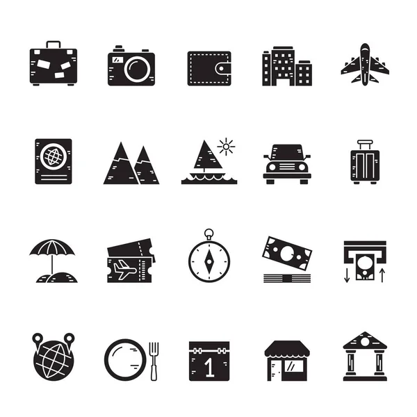 Silhouette Tourism Travel Icons Vector Icon Set — Stock Vector