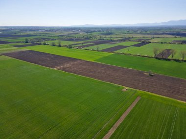 Bulgaristan 'ın Filibe kenti yakınlarındaki Yukarı Trakya Ovası' nın Hava Günbatımı manzarası