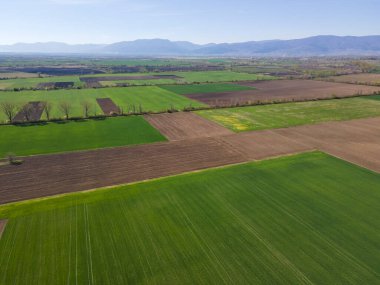 Bulgaristan 'ın Filibe kenti yakınlarındaki Yukarı Trakya Ovası' nın Hava Günbatımı manzarası