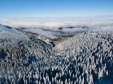 Bulgaristan 'ın Sofya Şehir Bölgesi, Vitosha Dağı' nın Hava Kış Manzarası
