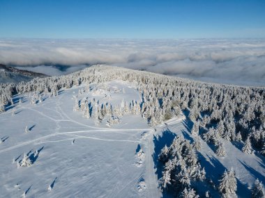 Bulgaristan 'ın Sofya Şehir Bölgesi, Vitosha Dağı' nın Hava Kış Manzarası