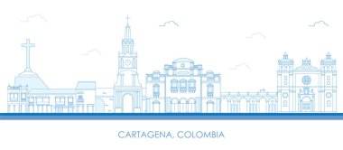 Cartagena, Kolombiya 'nın Skyline panoraması - vektör illüstrasyonu