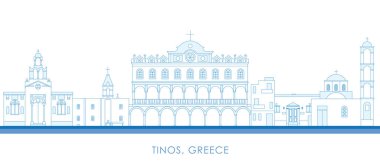 Tinos, Cyclades Adaları, Yunanistan 'ın Skyline ana hatları - vektör illüstrasyonu
