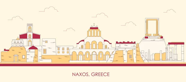 Cartoon Skyline Πανόραμα Νάξου Κυκλάδων Ελλάδα Διανυσματική Απεικόνιση — Διανυσματικό Αρχείο