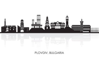 Bulgaristan 'ın Filibe kentinin siluet Skyline panoraması - vektör illüstrasyonu