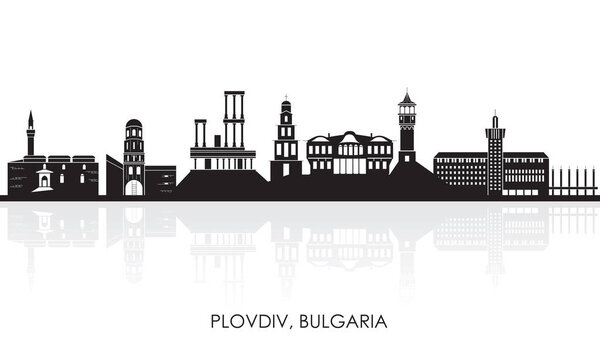 Silhouette Skyline panorama of city of Plovdiv, Bulgaria - vector illustration