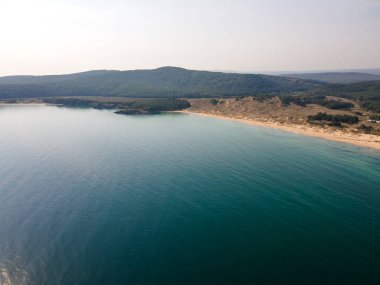 Bulgaristan 'ın Burgaz Bölgesi, Arkutino plajının şaşırtıcı hava manzarası