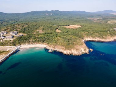 Bulgaristan 'ın Burgaz Bölgesi, Arkutino plajının şaşırtıcı hava manzarası