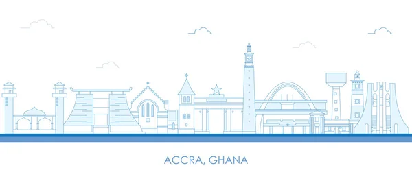Esboço Panorama Panorâmico Cidade Accra Gana Ilustração Vetorial —  Vetores de Stock