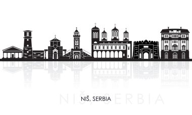 Sırbistan 'ın Niş kentinin siluet Skyline panoraması - vektör illüstrasyonu