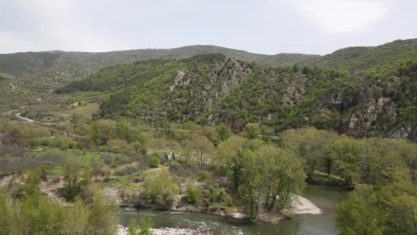 Aerial View Struma River Passing Kresna Gorge Bulgaria — Stock Video