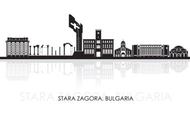 Bulgaristan 'ın Stara Zagora kentinin siluet Skyline panoraması - vektör illüstrasyonu