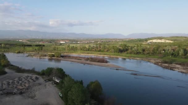 Vista Aérea Del Río Struma Pasando Por Valle Petrich Bulgaria — Vídeos de Stock
