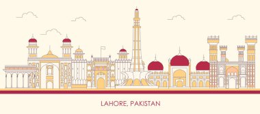 Pakistan 'ın Lahor şehrinin çizgi filmi Skyline panoraması - vektör illüstrasyonu