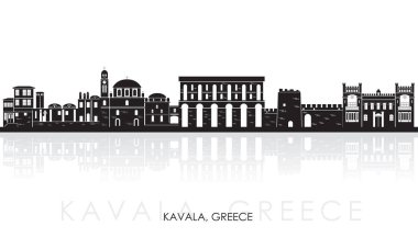 Yunanistan 'ın Kavala kentinin siluet Skyline panoraması - vektör illüstrasyon