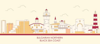 Cartoon Skyline panorama of Bulgarian northern Black sea coast  - vector illustration clipart