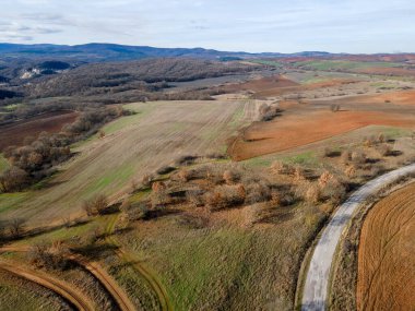 Bulgaristan 'ın Haskovo Bölgesi Topolovgrad kasabası yakınlarındaki Sakar Dağı' nın hava manzarası