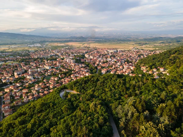 Increíble Vista Aérea Puesta Del Sol Ciudad Petrich Región Blagoevgrad — Foto de Stock