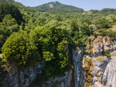 Bulgaristan 'ın Balkan Dağları' nın Zasele köyü yakınlarındaki Iskar Nehri Boğazı 'nın hava manzarası