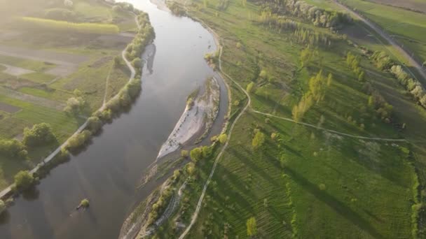 Aerial Sunset View Struma River Passing Village Topolnitsa Blagoevgrad Region — Vídeo de stock
