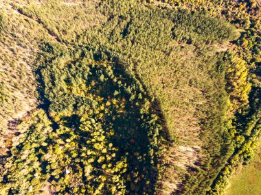 Nishava nehri boğazının havadan sonbahar manzarası, Balkan Dağları, Bulgaristan