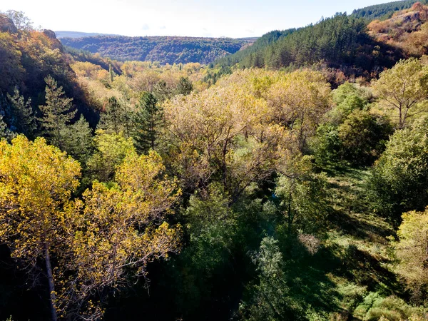Nishava nehri boğazının havadan sonbahar manzarası, Balkan Dağları, Bulgaristan