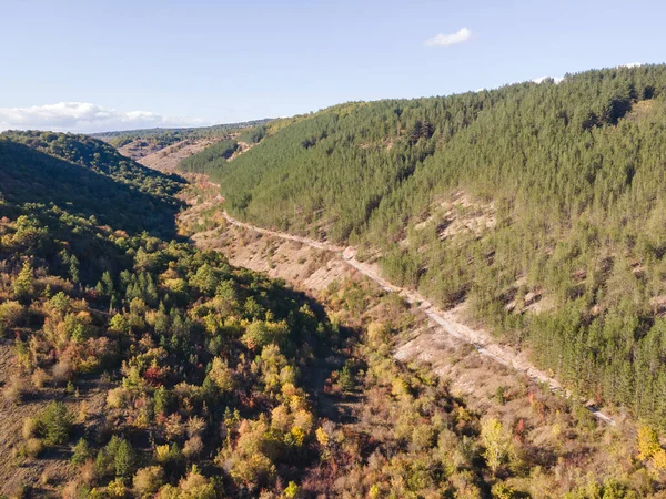 Nishava nehri boğazının havadan sonbahar manzarası, Balkan Dağları, Bulgaristan