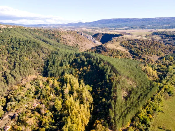 Воздушный Осенний Вид Ущелья Реки Нишава Балканские Горы Болгария — стоковое фото