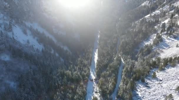 Pemandangan Musim Dingin Udara Gunung Rila Dekat Sungai Beli Iskar — Stok Video