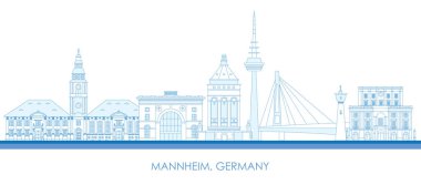 Almanya 'nın Mannheim şehrinin Skyline ana hatları - vektör illüstrasyonu