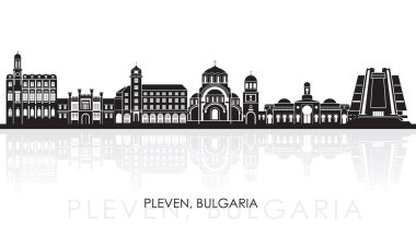 Bulgaristan 'ın Pleven kentinin Skyline çizgi filmi - vektör illüstrasyonu