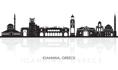 Ioannina, Epirus, Yunanistan 'ın Skyline çizgi filmi - vektör illüstrasyon