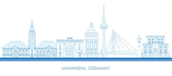 Overzicht Skyline Panorama Van Stad Mannheim Duitsland Vector Illustratie — Stockvector